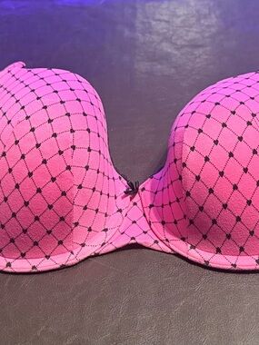 Cacique Hot Pink Patterned Strapless Push-Up Bra